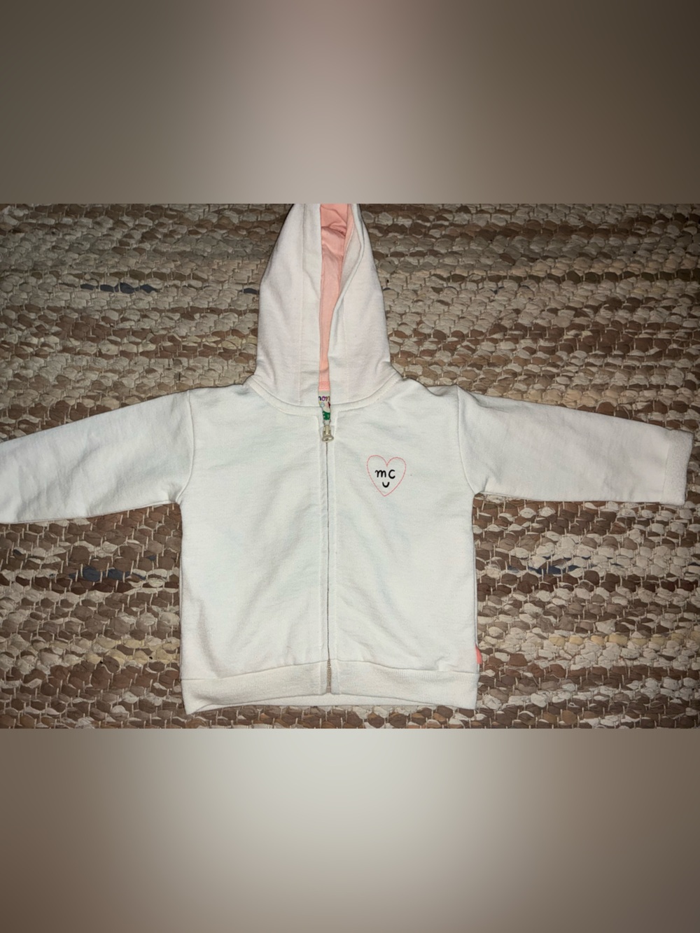Mon Coeur Baby Cream Zip Hoodie with Soft Pink Hood Lining